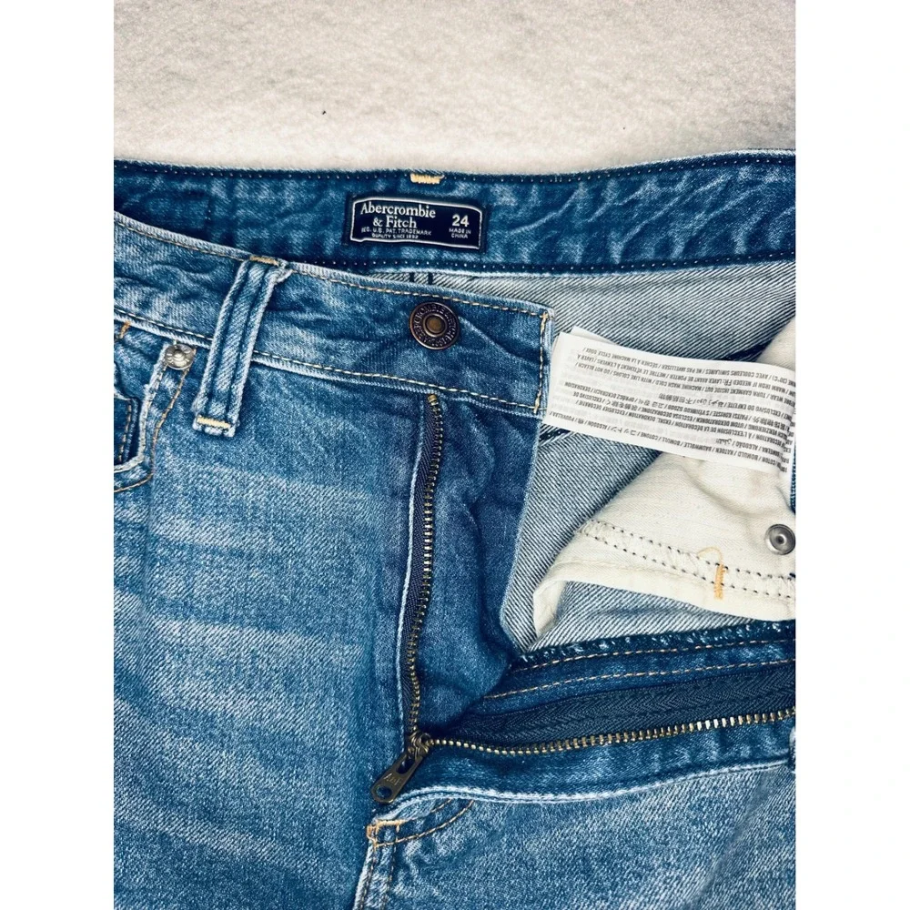 Abercrombie & Fitch Denim Mini Skirt Frayed Hem Casual Blue Size 24 - Picture 7 of 9